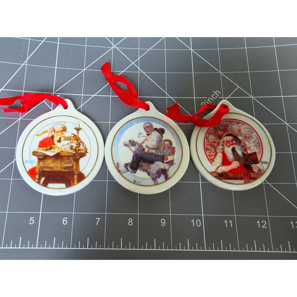 Norman Rockwell JCPenney Christmas Ornaments Set 1996 1997 1998 Santa Porcelain